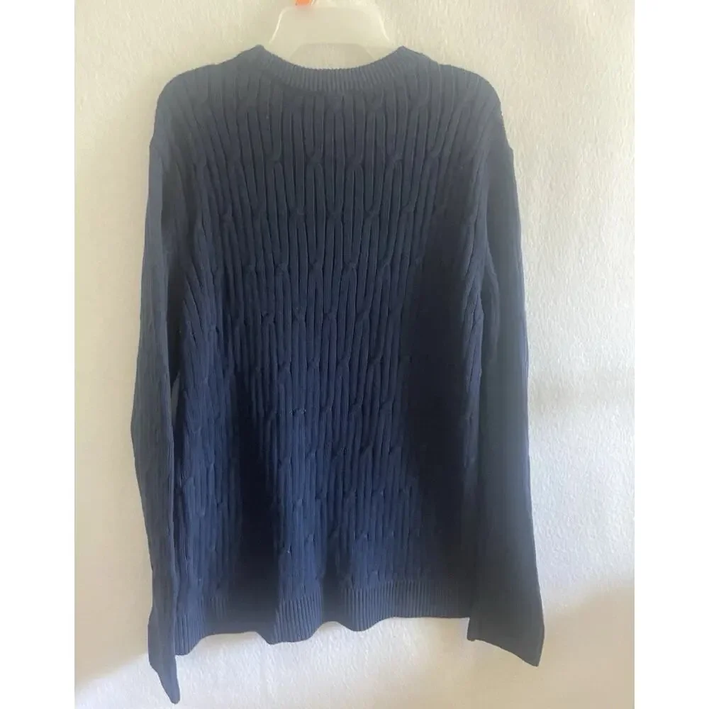 Express Men's Braided Cable Knit Sweater Long Sleeves‎ Crew Neck Pageant Blue, L